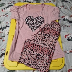 Girls Pink Leopard Heart Pajama Set